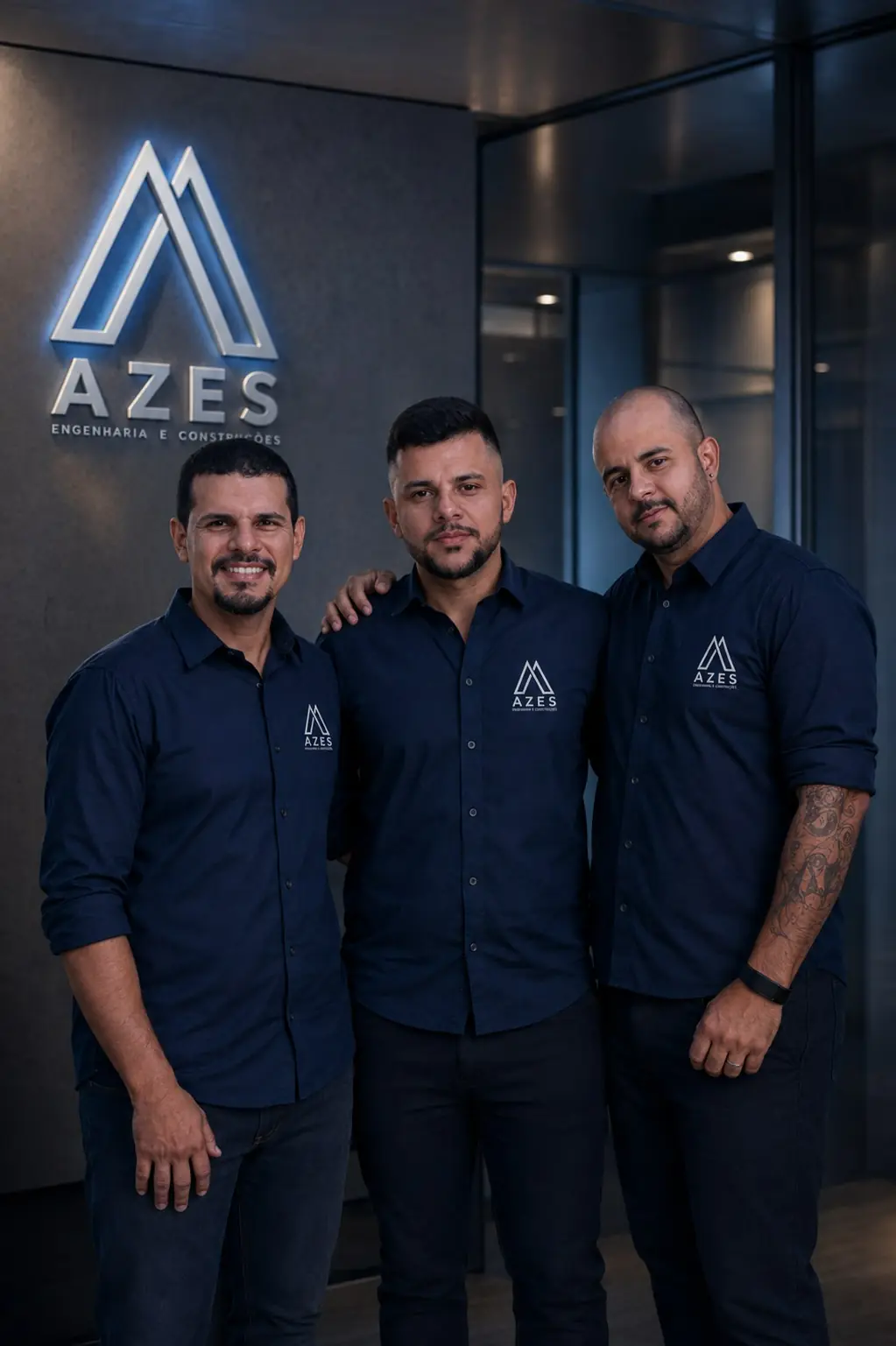 Os três sócios da Azes Engenharia: Marcus, Junior e Alan
